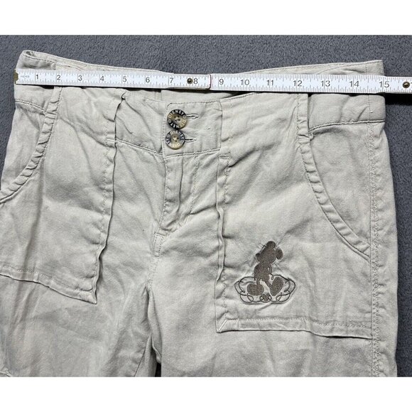 Disney Parks Mickey Mouse Linen Pants Women’s 4 Capri Tan Convertible Roll Up - Picture 10 of 16